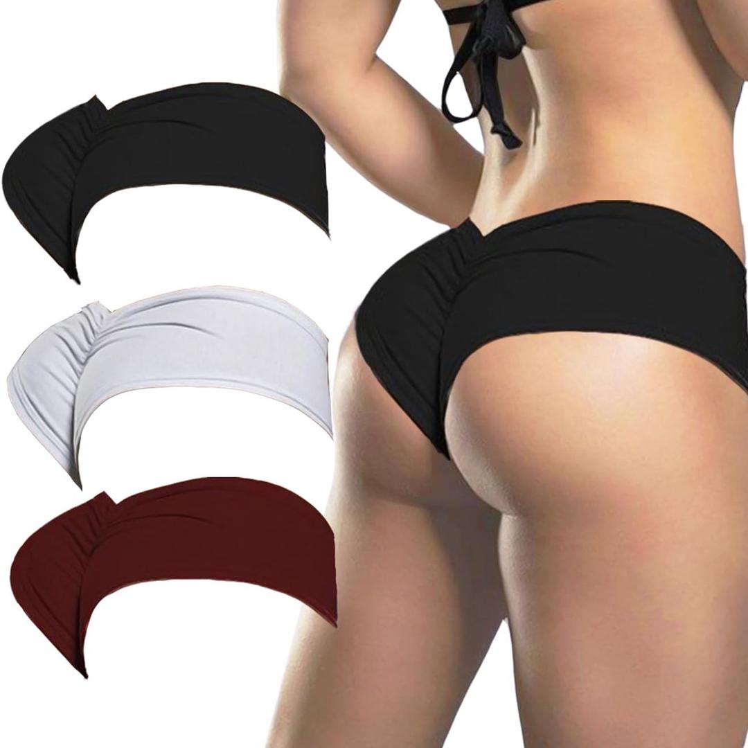 Women's Sexy Sports Briefs Ruched Butt Lifting Panties Half Back Soft Active Yoga Underwear 3 Pack (Black/White/Wine Red), S