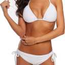 American Trends Women's String Two Piece Halter Top Triangle Bikini Set with Tie Side Bottom Sexy Swimsuit Bathing Suits (4-6, 02 White)