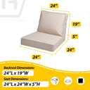 AAAAAcessories Outdoor Deep Seat Cushions with Double Welted Pillow, Waterproof, Fade-Resistant Patio Furniture Replacement Cushions, 24" x 24" x 5" + 24" x 19", Sandstone Beige