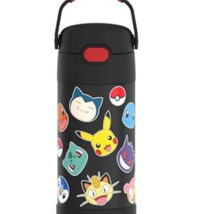 THERMOS FUNTAINER 12 Ounce Stainless Steel Vacuum Insulated Kids Straw Bottle, Pokemon & FUNtainer 12 Ounce Insulated Kids Water Bottle Replacement Straws