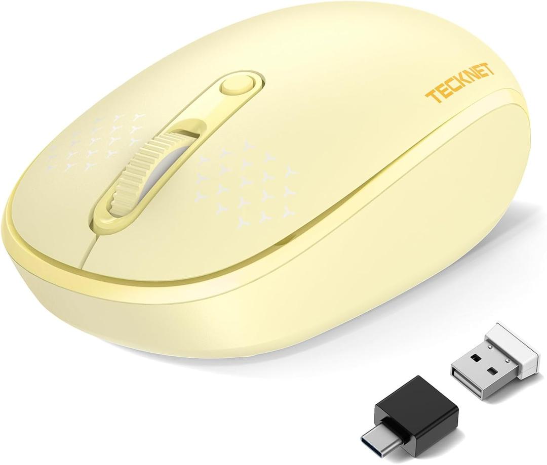 TECKNET Bluetooth Wireless Mouse (BT5.0/3.0 & 2.4G) Silent Click Compact and Portable USB Cordless Optical Computer Mice,Bluetooth Mouse for Laptop Computer Notebook PC,Yellow