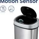 Ninestars 13 Gallon Oval Automatic Trash Can, 50L Touchless Motion Sensor Kitchen Garbage Can with Odor-Sealing Black Lid, Silver Stainless Steel