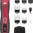 Kong 3-Speed Cordless-Corded Dog Clipper Kit  Stainless Steel Blade, Waterproof, LED Spotlight, Use-While-Charging, 6 Guide Combs, Ergonomic Handle  Red/Gray, All Coat Types