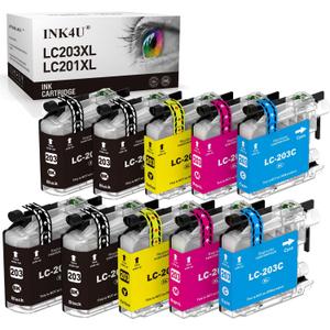 LC203XL LC201XL Ink Cartridges Brothers Printer Replacement for Brother LC203 LC201 LC-203 LC-201 to Use with MFC-J480DW MFC-J485DW MFC-J4420DW MFC-J4620DW MFC-J885DW Printer (4B/2C/2M/2Y, 10 Packs)