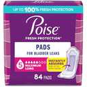 Poise Incontinence & Postpartum Pads for Bladder Leaks, 5 Drop Maximum Absorbency, Maximum Long, 84 Count, Packaging May Vary