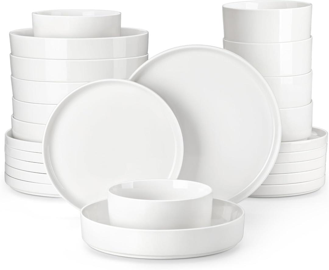 MALACASA 22 Pieces Porcelain Dinnerware Set, Modern White Dish Set for 6, Premium Serving Plates and Bowls Sets, Chip and Scratch Resistant Dishware Sets Kitchen Dishes Dining Ware Set, Series LEAH