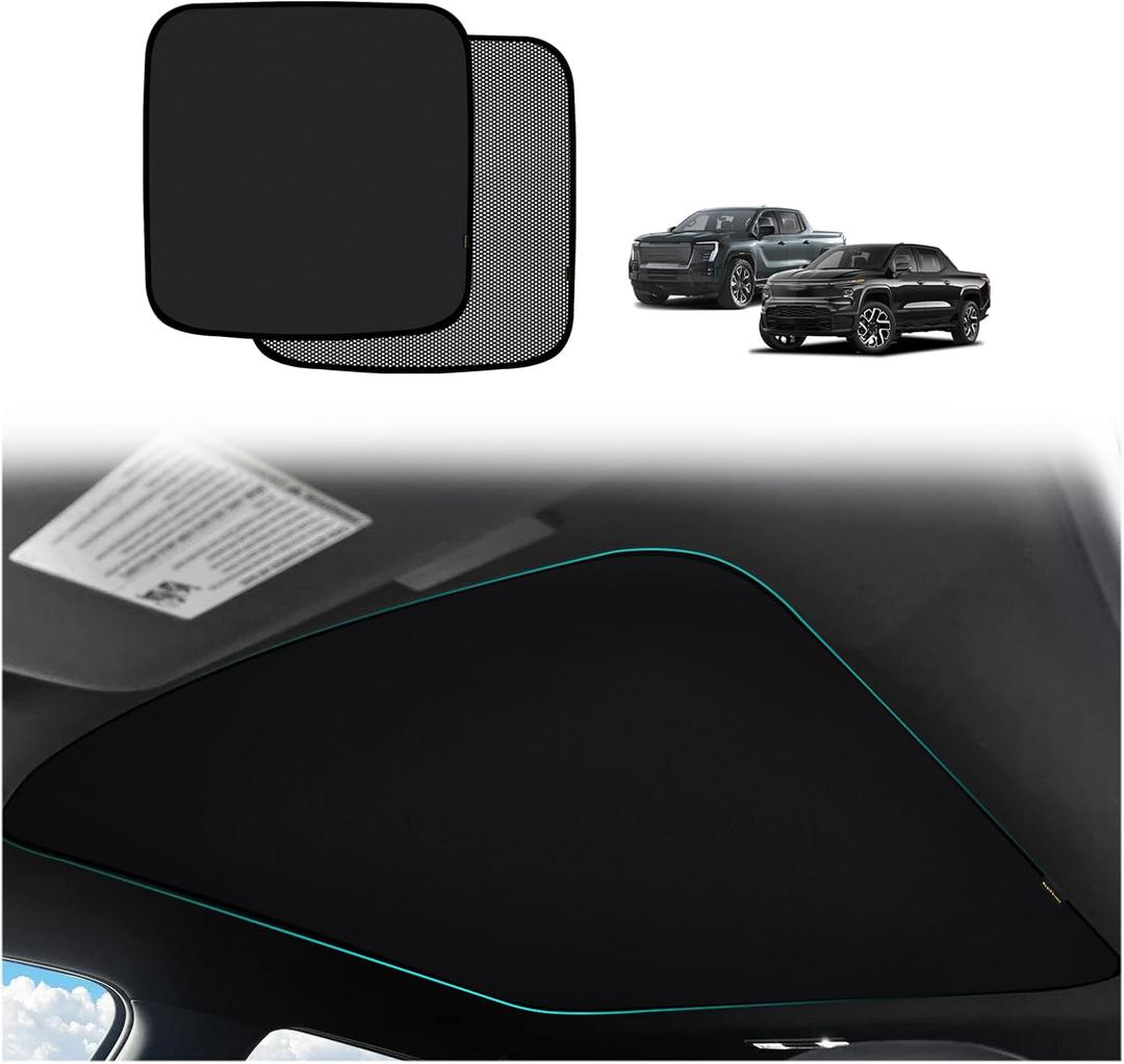 BestEvMod Foldable Sunshade Roof Compatible with Chevy Silverado EV RST/GMC Sierra EV Denali 2026 2025 2024 Heat Insulation Reflective Glass Roof Sun Shade Cover Blocks Glare UV Ray Sun Protection