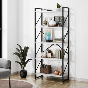 Shintenchi 5 Tiers Bookshelf, Classically Tall Bookcase Shelf, Industrial Book Rack, Modern Book Holder in Bedroom/ Living Room/ Office, Storage Rack Shelves for Books/ Movies, 11.8" Dx23.6 Wx62.2 H, White