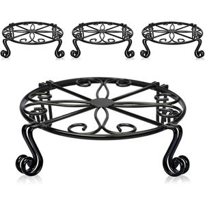 4 Pack Black Plant Stand for Flower Pot Heavy Duty Potted Holder Indoor Outdoor Metal Rustproof Iron Garden Container Round Supports Rack for Planter Bronze, Pumpkin Stand Outdoor 9.1 in