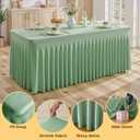 2 Pack Sage Green Spandex Fitted Tablecloth 6 Foot - Stretch Table Clothes for 6 FT Rectangle Table, Washable Ruffles Elastic for Weddings, Buffet, Banquet, Trade Craft Show, Party Celebration