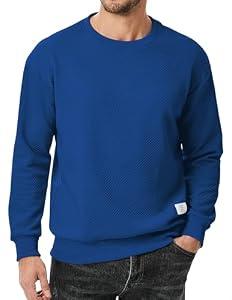 JMIERR Mens Crewneck Sweatshirt Casual Long Sleeve Midweight Texture Sweatshirts Waffle Pullover Shirt Winter Apparel, US40(M), Dark Blue
