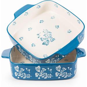 Wisenvoy 9x9 Baking Pan & Casserole Dish Set - 2-Piece Ceramic Square Bakeware (2-pcs Blue)