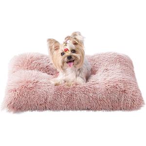 EHEYCIGA Fluffy Dog Bed, Plush Faux Fur Crate Pad, Calming Anti Anxiety Small Dog Bed, Washable Soft Warm Crate Mat with Non-Slip Bottom, Pink (23.6 x 17.5)