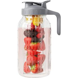 JunVpic Fruit Infuser Water Pitcher,Glass Mason Jar Pitcher,64oz(2 Quart) Wide Mouth Jug with Pour Spout Handle Lid for Fruit Drinks,Cold Brew Coffee,Ice Beverage,Iced Juice,Lemonade,Sun Tea Container (Gray)