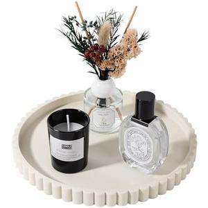Round Bathroom Tray Silicone Kitchen Counter Decor Vanity Organizer Decorative Coffee Table Tray for Perfume, Candle, Soap Dish, 9 Inch, Beige