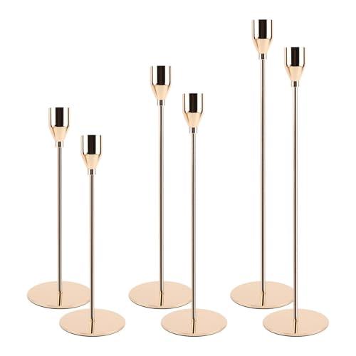 6PCS Tall Candle Candlestick Holder, Taper Pillar Candle Sticks Stand Holders for Table Centerpiece, Metal Tall Taper Candelabra Stands Elegant Decor Set Wedding Festival Decor(Color: Champagne Gold)