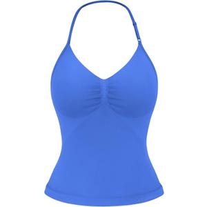 YEOREO SoftHue Impact Longline Strappy Top Women's Halter Workout Tank Tops Backless Gym Longline with Adjustable Strap Electric Blue, Medium