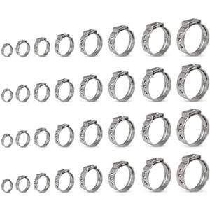IEUYO Single Ear Clamps Assortment Kit, StepLess Clamps, Pex Pinch Ring Clamp for Securing Pipe Hoses and Automotive Use 304 Stainless Steel 3/ 8"-1" (7.8mm-25.6mm) 120Pcs/ 8Sizes
