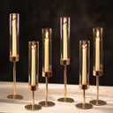 NUPTIO Hurricane Candle Holder for Candlestick: 6 Pcs Gold Taper Candlestick Holders - Tall Modern Candles Stick Decor with Cylinder Shape Cover for Dinner Table Centerpiece (Clear)