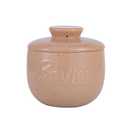 TEATALK French Large Butter Crock, 8oz Ceramic Keeper with Lid, Floral Embossed Butter Dish with Water Line for Soft Spreadable Butter, Brown