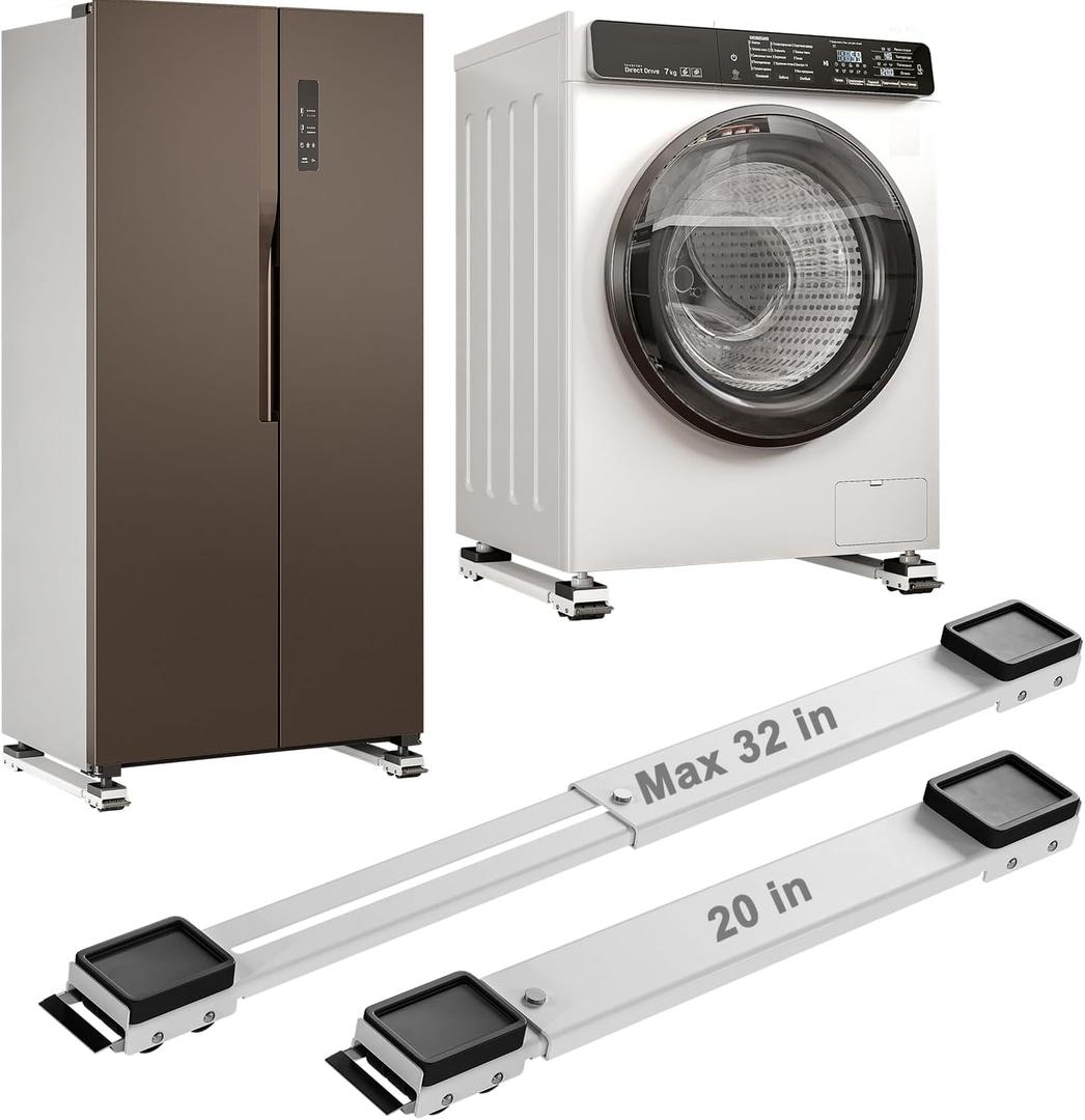 Appliance Rollers Heavy Duty 20-32in New Generation Extendable Appliance Rollers Anti Slip Mobile Washing Machine Base Easily Move Dryers, Refrigerators, Furniture (White)