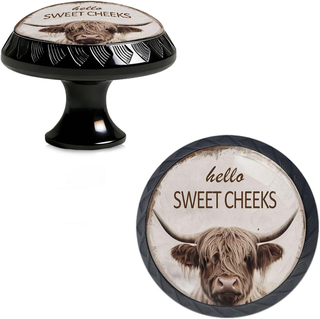 4 Pack Hello Sweet Cheeks Funny Kitchen Cabinet Knobs Acrylic Round Drawer Pulls for Dresser Cupboard Door Handles