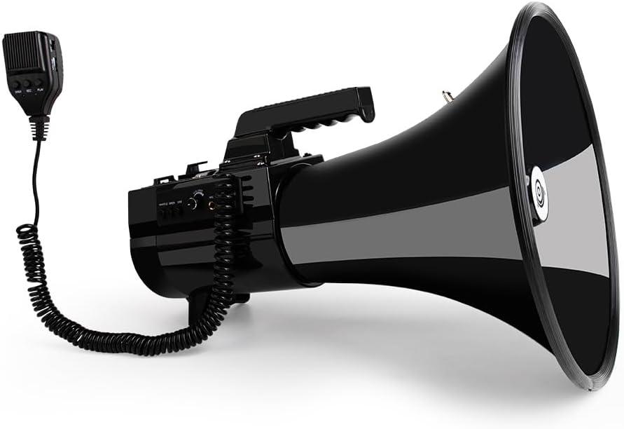 Megaphone 75 Watt Siren Bullhorn - Bullhorn Speaker w/Detachable Microphone, Built-in USB/SD/AUX- Professional Outdoor Voice for Police & Cheerleading(Black)