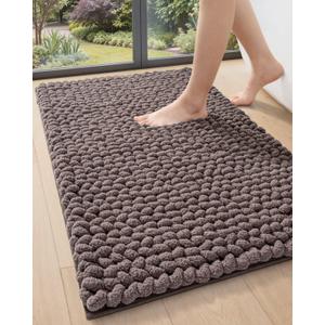 DEXI Bathroom Rugs 17x30, Non Slip Washable Bath Mat, Luxury Chenille Super Absorbent Ultra Thick Bathmats for Shower Floor, Plush Fluffy Shaggy Carpet for Tub, Brown