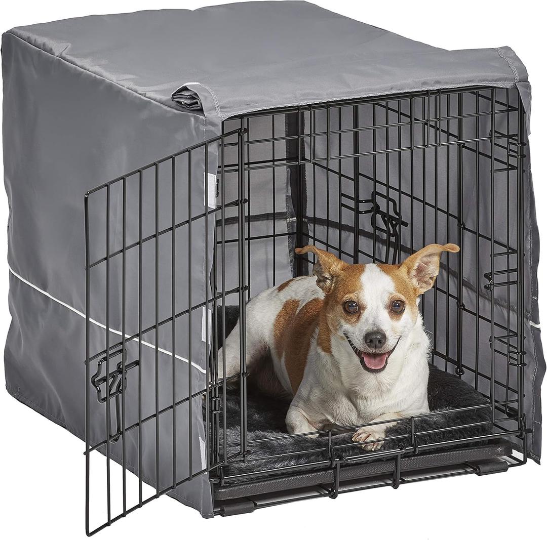 MidWest Homes for Pets Double Door 24-inch Dog Crate Kit, Bundle Includes a Two-Door Cage, Matching Gray Bed and Crate Cover, For Small Breeds