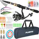 PLUSINNO Fishing Rod and Reel Combo,Fishing Pole,Telescopic Fishing Rod Kit with Spinning Reel, Telescopic Fishing Pole with Carrier Bag for Freshwater Saltwater for Men Women (1.8M 5.91 FT)