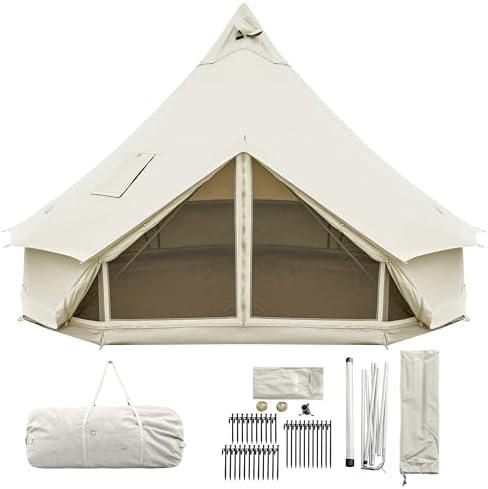 KingCamp Canvas Bell Yurt Tents, 4 Seasons Large Waterproof & Windproof Luxury Glamping Tent w/Stove Jack for Family Outdoor Camping, Hunting, Parties