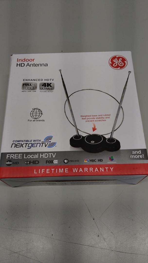 GE Traditional Rabbit Ear HD Digital TV Antenna, Long Range Smart TV Antenna, Extendable 15in Rabbit Ear Dipoles and Ciruclar Loop, Supports 4K 1080P HD Smart TV VHF UHF, Compact Design, 33676