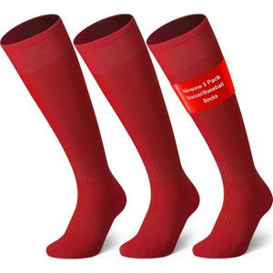 2 x 3 Pairs Soccer Baseball Sock, Youth Men and Women Knee High Softball Football Socks for Sports (Large, 8-red)