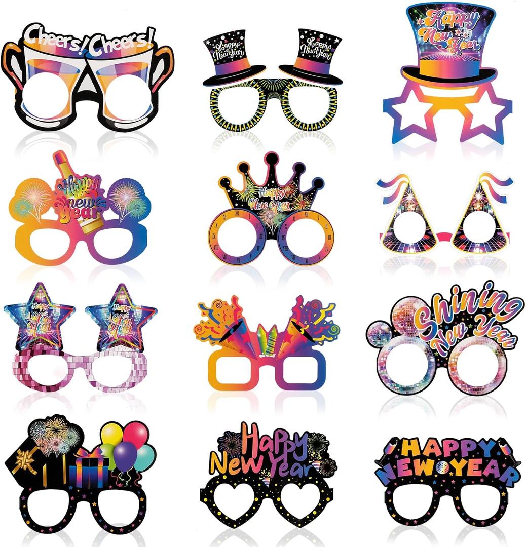 Konsait 2026 New Years Glasses for KIDS, 12Pcs Colorful Happy New Year Party Glasses, New Years Supplies & Decorations