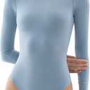 PUMIEY Women's Crew Neck Long Sleeve Bodysuit Second-skin Feel Tops Smoke Cloud Collection (01 Jet Black) S