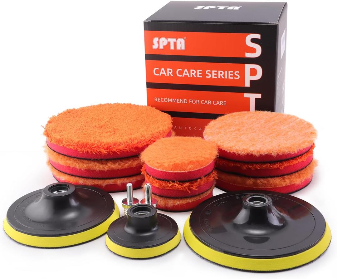 SPTA Microfiber Polishing Pads, 14pcs 3" 5" 6" Microfiber Buffing Pad Kits Removing Wax Buffer Pads Microfiber Cutting Disc Micro Fiber for DA/ RO Car Polisher Polishing, Buffing, Waxing and Cleaning