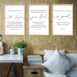 RLWangChao Bible Verses Set of 3 Wall Decor 24"X16" The Lord Your God Is Good Bedroom Prayer Religious Quotes Wood Framed Art Inspirational Christian Scripture Wall Hanging Sign (Wood) RLWangChao Bible Verses Set of 3 Wall Decor 24"X16" The Lord Your God Is Good Bedroom Prayer Religious Quotes Wood Framed Art Inspirational Christian Scripture Wall Hanging Sign (Wood)