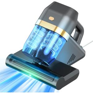 Mattress Cleaner, Bed Vacuum Cleaner with 149F Heat, 16KPa Powerful Suction, 253.7nm U V-C Light, 40,000 RPM Brushroll, HEPA Filter, Dual 400ml Dust Cups for Sofa, Pet Hair, Wired Corded