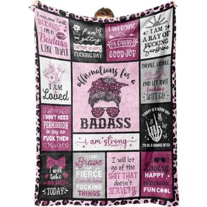 Craftique Christmas Birthday Gifts for Women- Affirmations for a Badass Blanket, Daily Motivational/Inspirational/Self Care Gifts for Women, Cool Practical Badass Affirmations Blanket for Napping