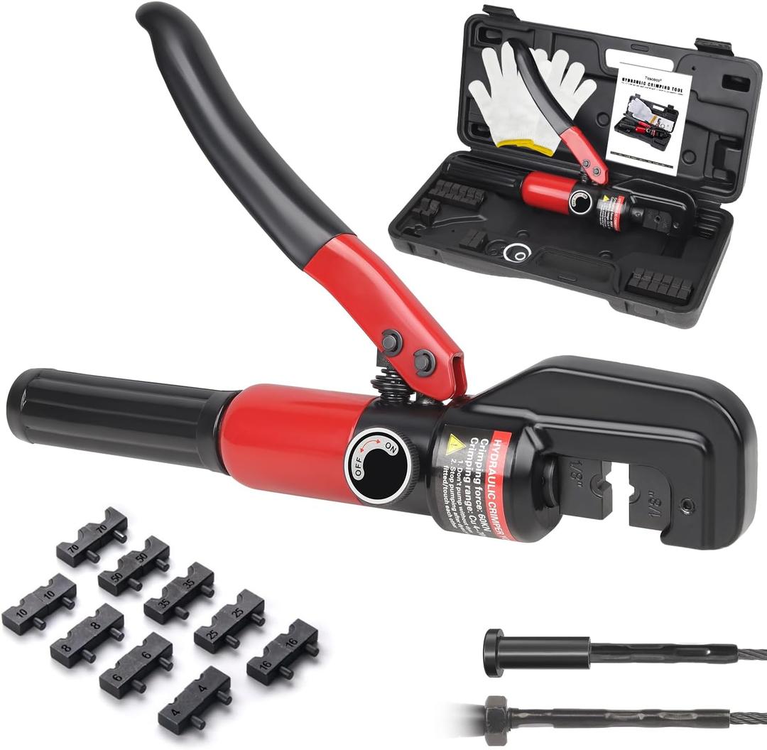 Upgraded Hydraulic Crimping Tool for 1/8" 3/16" Stainless Steel Cable Railing Kits, Hand Hydraulic Crimper with Return Spring, Reinforced Unbreakable Head and 9 Pairs Black Oxide Coated Dies