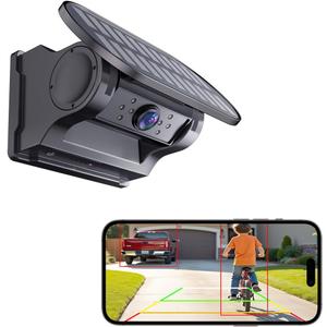 WiFi Magnetic Solar Wireless Backup Camera, 10000mAh Rechargeable 1080P Rear View Camera for Truck RV Trailer Car, DVR Recording Night Vision, IP68 Waterproof, Easy Installation