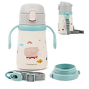 12 oz Kids Insulated Water Bottle with Straw Lid Handles & Strap - SUS 316 Stainless Steel Water Bottles for Boys Girls - Travel Cup for School Sports (Elephant)