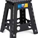 Korpai 18" Folding Step Stool for Adults and Kids Holds Up to 300 lbs,Non-Slip Folding Stools with Portable Handle, Compact Plastic Foldable Step Stool for Bathroom,Bedroom, Kitchen,Black,1PC