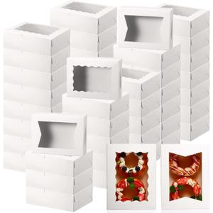 TaoBary 100 Pcs 8 Inch Bakery Boxes 8 x 6 x 2.5 Inch Cookie Pastry Boxes with 2 Style Window for Cookie Treat Chocolate Strawberries Cupcakes Candy Muffins(White)