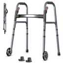 Folding Walker for Seniors, Rolling Walker with 8 Height Adjustments, One-Hand Folding, 300lbs Capacity, Lightweight Aluminum Front Wheel Walker for Elderly Adults and Handicap