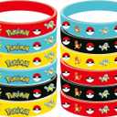 86PCS For Cute P.o.kemon Birthday Party decorations Set Included 12 Bracelets, 12 Acrylic Pins, 12 Keychains, 50 Stickers, for Boys and Girls Cartoon Theme Party