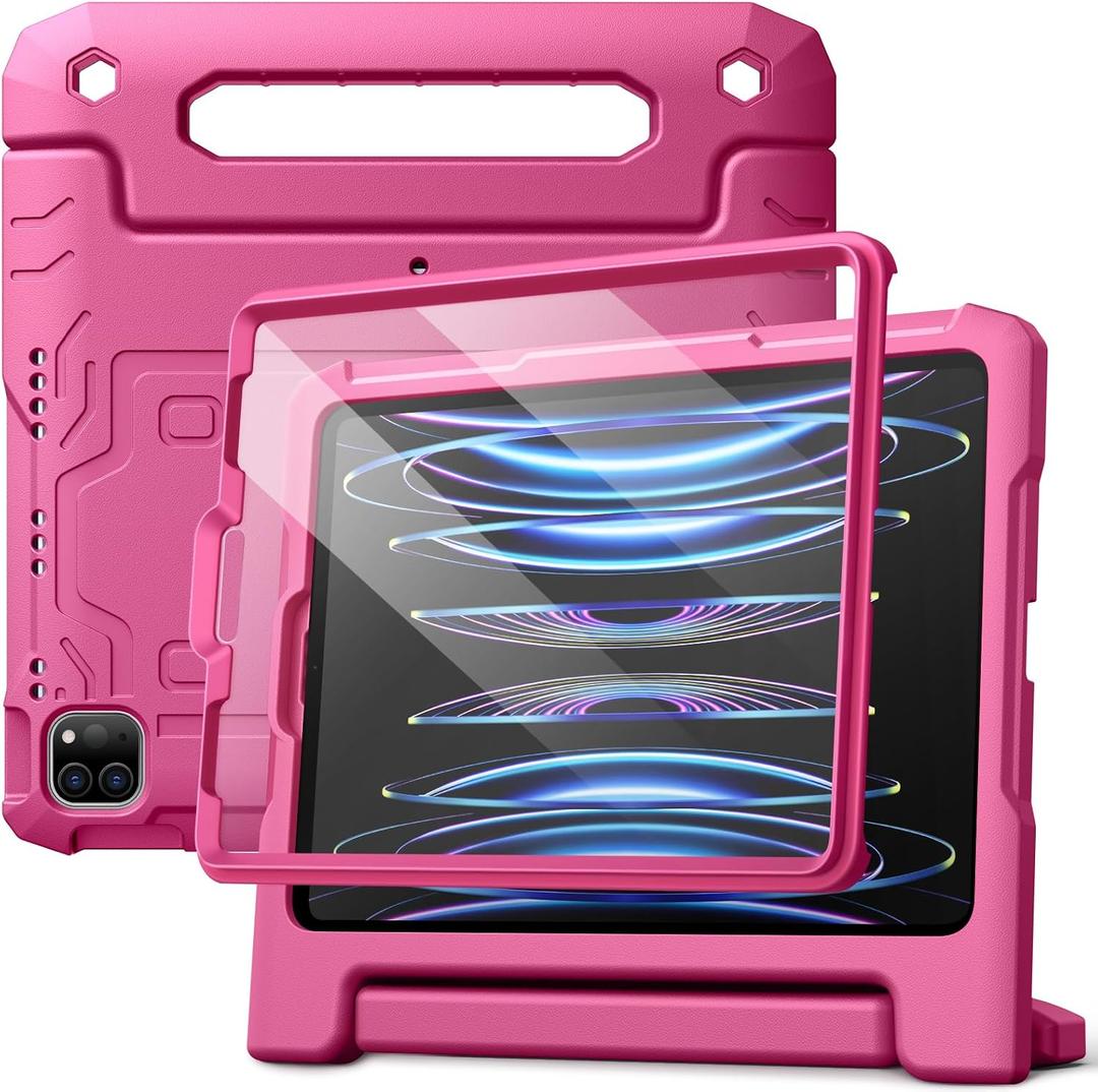 JETech Kids Case for iPad Pro 11 Inch (2022/2021/2020/2018 Model), iPad Air 5/4 (10.9-Inch) with Built-in Screen Protector, Shockproof Full-Body Handle Stand Tablet Protective Cover (Plum)