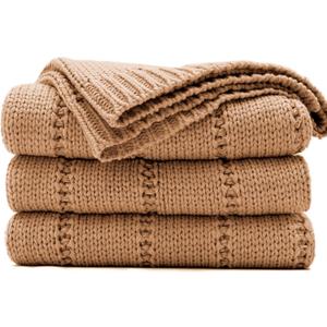 RECYCO Cable Knit Light Brown Throw Blanket Twin Size for Couch, Super Soft Warm Cozy Decorative Knitted Throw Blanket 3.6LB for Bed, Sofa, Chair Large 60"x80"