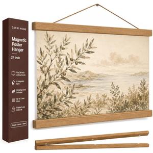 24-inch Magnetic Poster Hanger Frame in Teak Wood, Strong Magnets