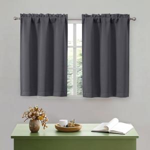 OWENIE Charcoal Grey Kitchen Curtains 36 Inch Length, Short Blackout Small Thermal Insulated Curtains Tier over Sink Rod Pocket Half Window for Bathroom Bedroom Camper RV Bunk, 2 Panels, Each 30Wx36"L